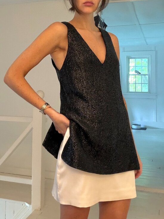 Saks Fifth Avenue Tops - Saks Fifth Avenue Vintage 60s Metallic Tinsel Top Size 7 Black